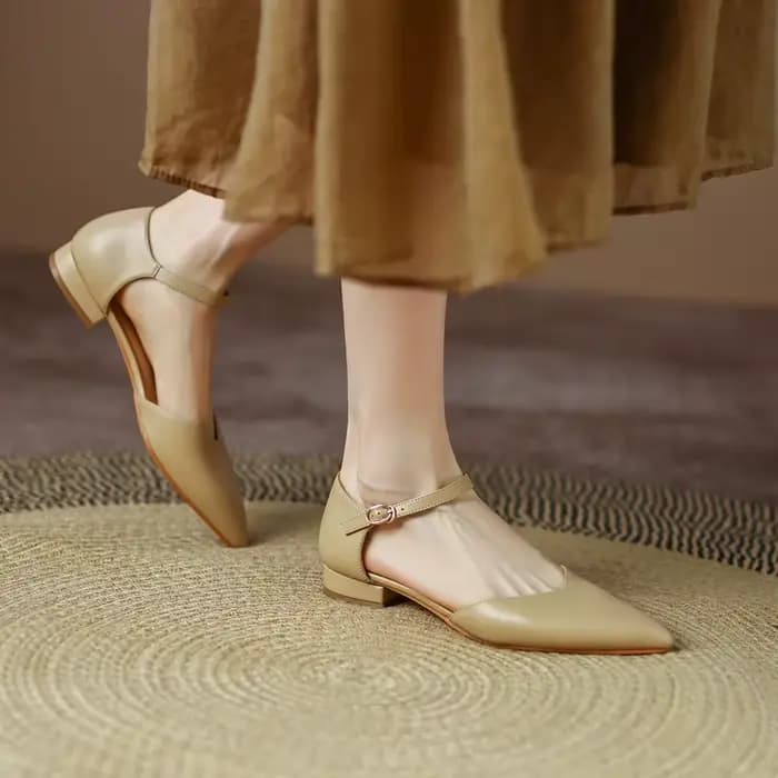 SmallHut-Escarpins à Talons Bas pour Femme, Escarpins Pointus en Microcarence, Beige Abricot, Chauss