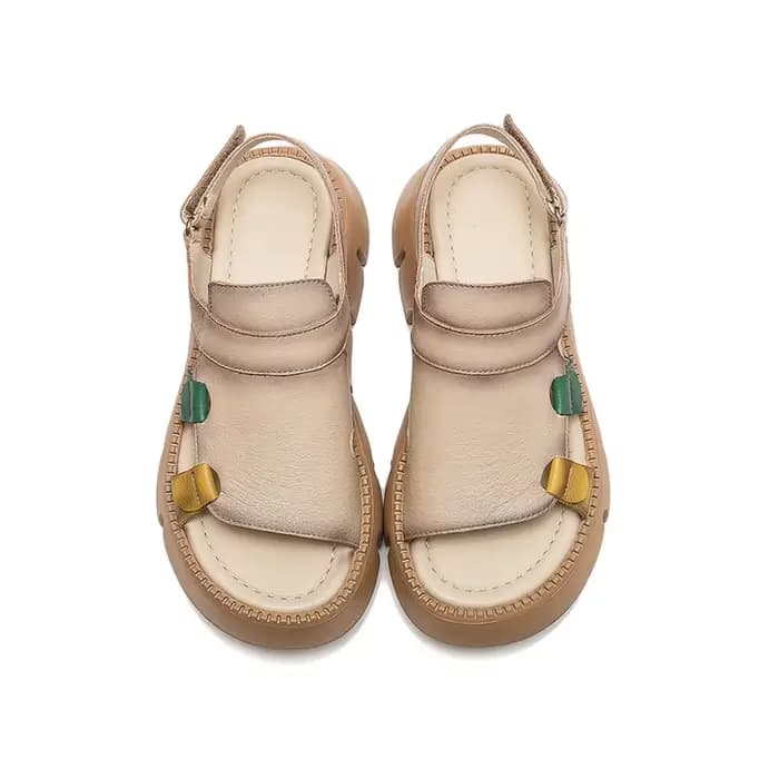 DRKANOL 2026 Sandales en cuir véritable faites à la main pour femme, de luxe, à plateforme compensée