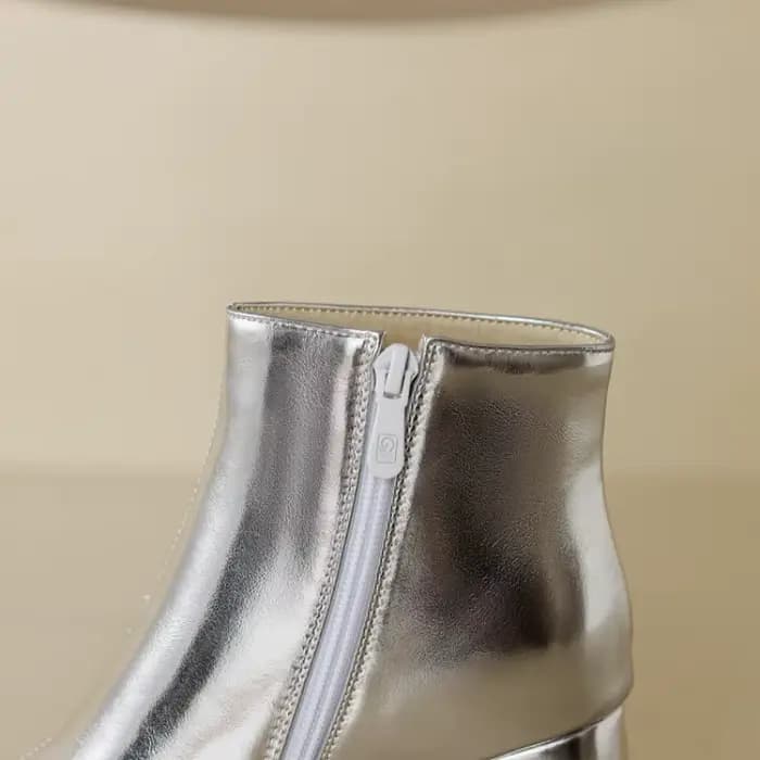 Nouveau argent or 8.5 cm bottes courtes à talons hauts femmes courtes en peluche Style britannique b
