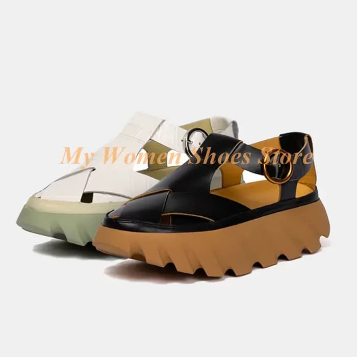 Sandales à talon compensé et découpes, à lanières en T, pour femme, printemps-été, avec boucle et bo