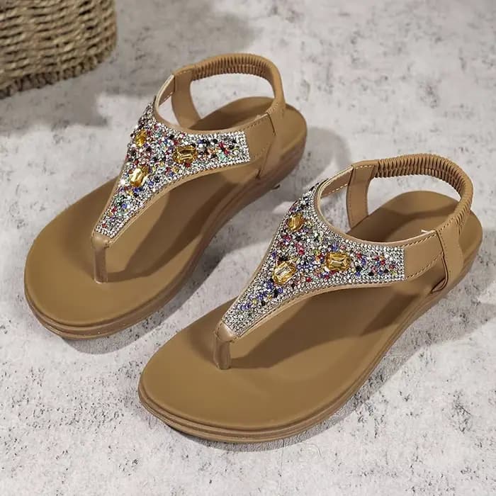 Mode strass bohème sandales femmes 2025 été pince orteil appartements plage sandales femme antidérap