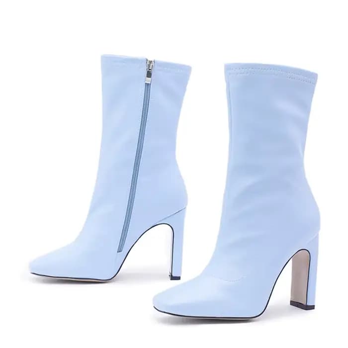 Bottines blanches en cuir PU de haute qualité pour femmes, escarpins à talons carrés, avec fermeture