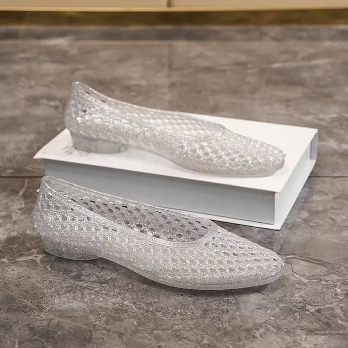 Sandales plates d'été pour femmes, ajourées, en plastique transparent, style jelly, en maille, pour 
