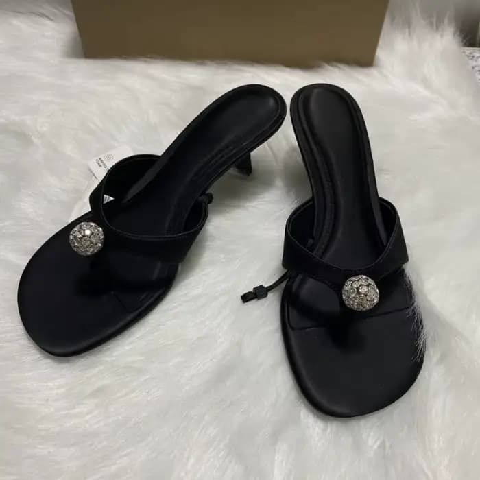 Sandales d'été de luxe en Satin à talons hauts pour femmes, strass scintillants, concis, noir, bout 