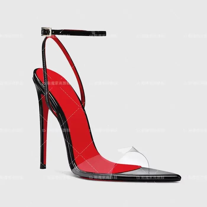 2025 nouvelles chaussures à talons hauts à semelle extérieure rouge avec bouts pointus noirs boucle 