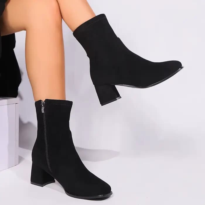 Femmes bottines noir marron troupeau élégant talons hauts chaussures pour femmes bout pointu chausso