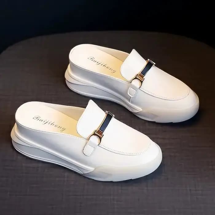 Mules en cuir à plateforme pour femmes, chaussures de styliste blanches, pantoufles et sandales conf