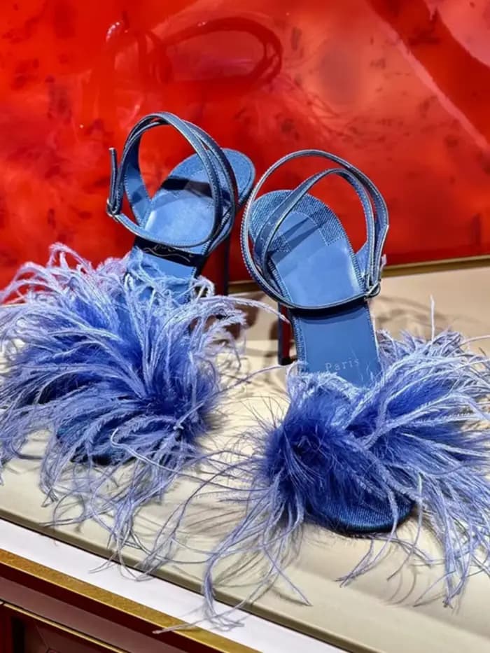 Nouvelles sandales à talons hauts pour femme, à semelle rouge, en jean, élégantes, à bout rond orné 