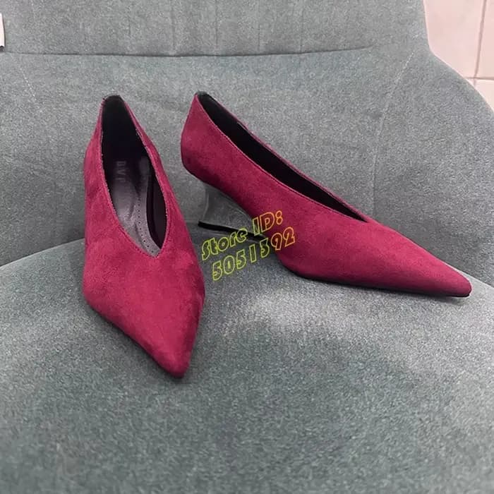 Escarpins à enfiler en daim rouge, talon compensé 6 cm, bout pointu sexy, bordeaux, pour femme, coll