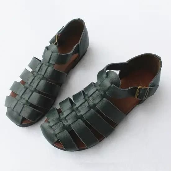 Careaymade-Sandales d'été en cuir de cirhide première couche, chaussures plates japonaises rétro à s