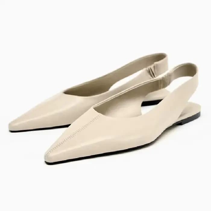 Ballerines en cuir verni noir pour femmes, sandales plates Sexy à bout pointu, Slingback en cuir sou