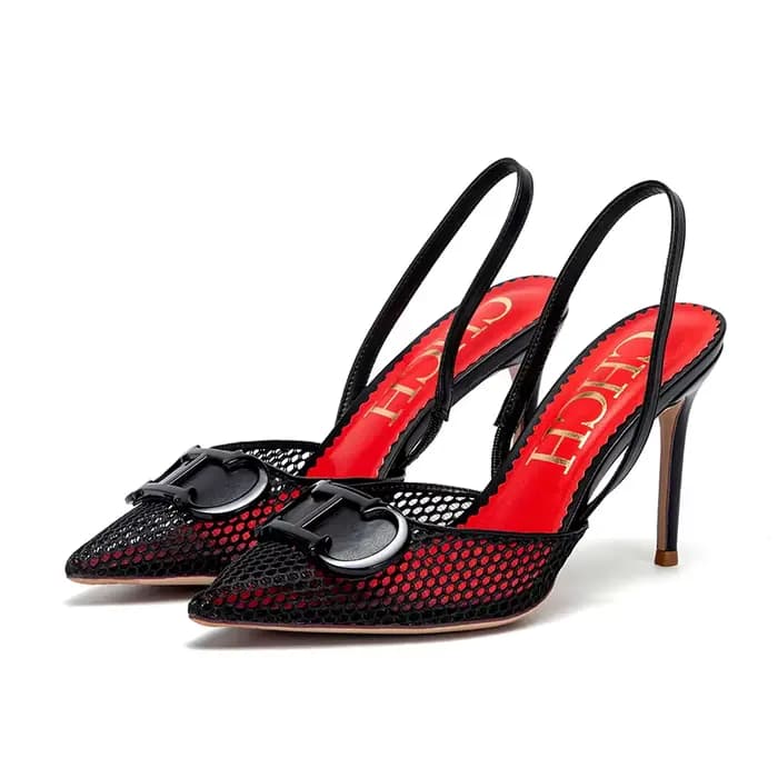 CHCH – sandales d'affaires noires à talons hauts pour femmes, en maille respirante, 9cm, été 2025