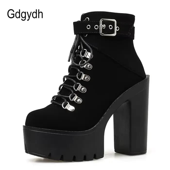 Gdgydh à lacets femmes bottes plate-forme boucle botte Cosplay chaussures talon épais automne bottes