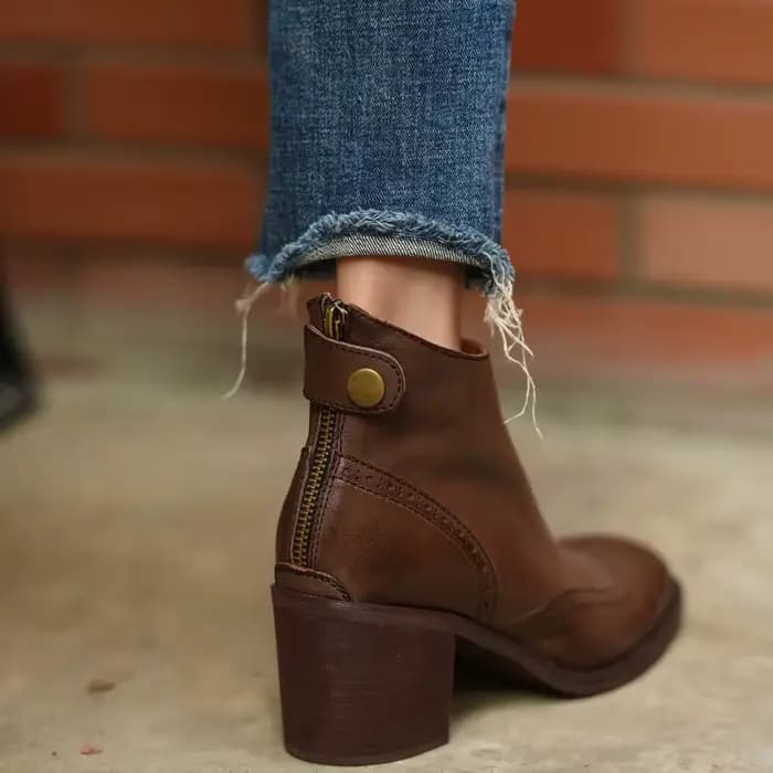 Bottines en cuir de vache à talons épais pour femme, chaussures classiques, Style européen, automne,