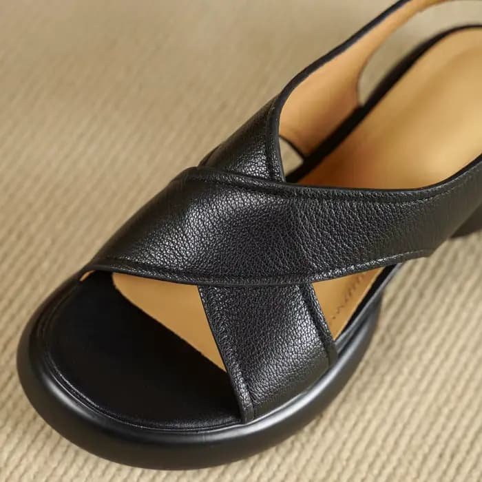 Danxuefei femmes en peau de mouton bande étroite sangle croisée semelle épaisse plate-forme sandales