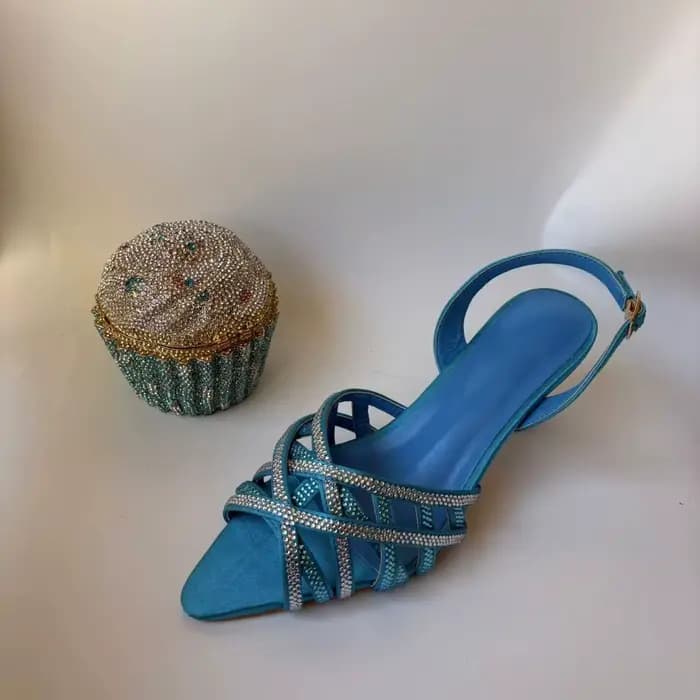 LNATISNOVA Ensemble de sandales à talons hauts et sac à main pour femme, design italien avec strass,