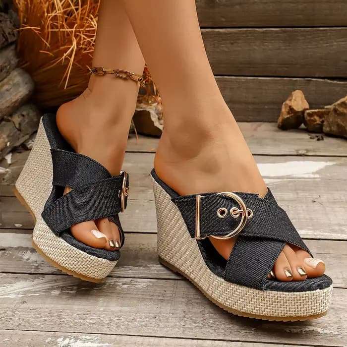Sandales compensées vintage à rivets pour femme, collection été 2026, talons hauts, plateforme, gran
