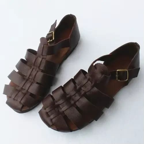 Careaymade-Sandales d'été en cuir de cirhide première couche, chaussures plates japonaises rétro à s