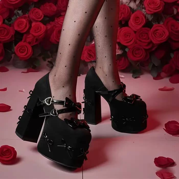 Femmes Mary Jane talons noir plate-forme talons épais Goth plate-forme chaussures gros talon haut Ma