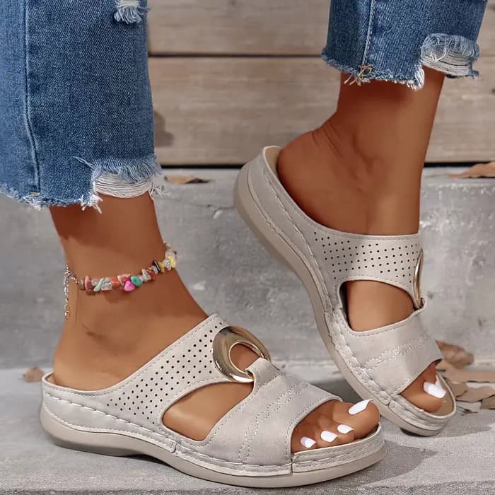 Nouvelles sandales confortables à talon épais pour femme 2026, respirantes, style romain ajouré, gra