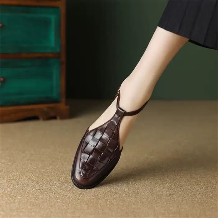 Sandales d'été en cuir véritable pour femmes, chaussures rondes Parker, couverture de talon épais, c