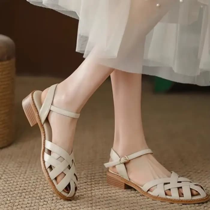 Sandales pour femmes style romain, nouvelle collection été, tendance, en cuir souple français, à bou