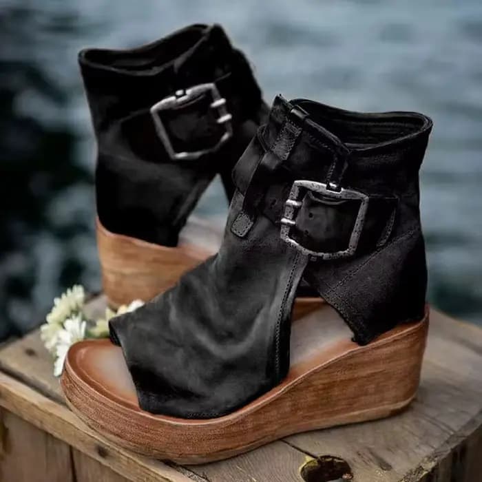 Femmes sandales d'été chaussures nouvelle mode rétro Peep Toe plate-forme sandales en cuir PU fermet