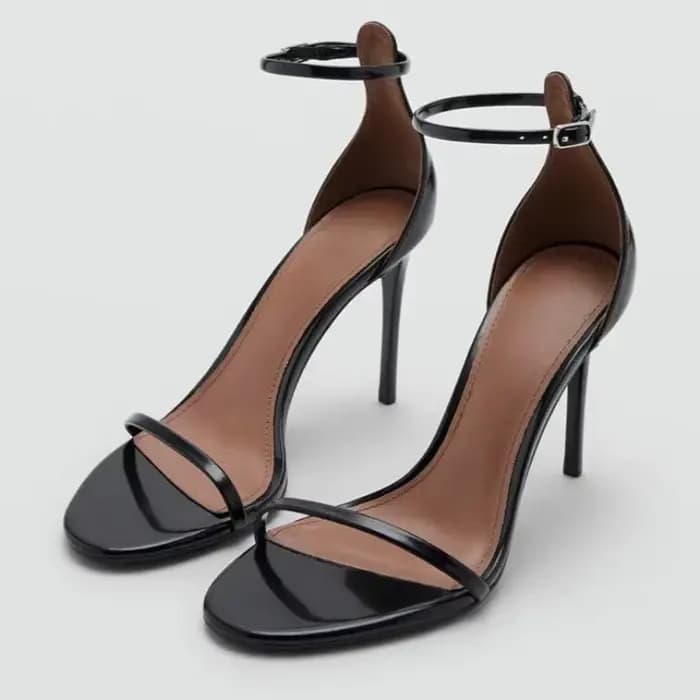 Sandales à talons noirs Sexy pour femmes, escarpins Design avec lanière à la cheville, escarpins élé