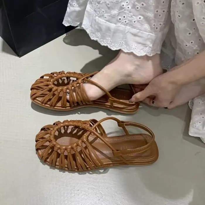 Sandales marron ajourées à bout fermé pour femme, nouvelles chaussures de plage bohèmes à semelle so