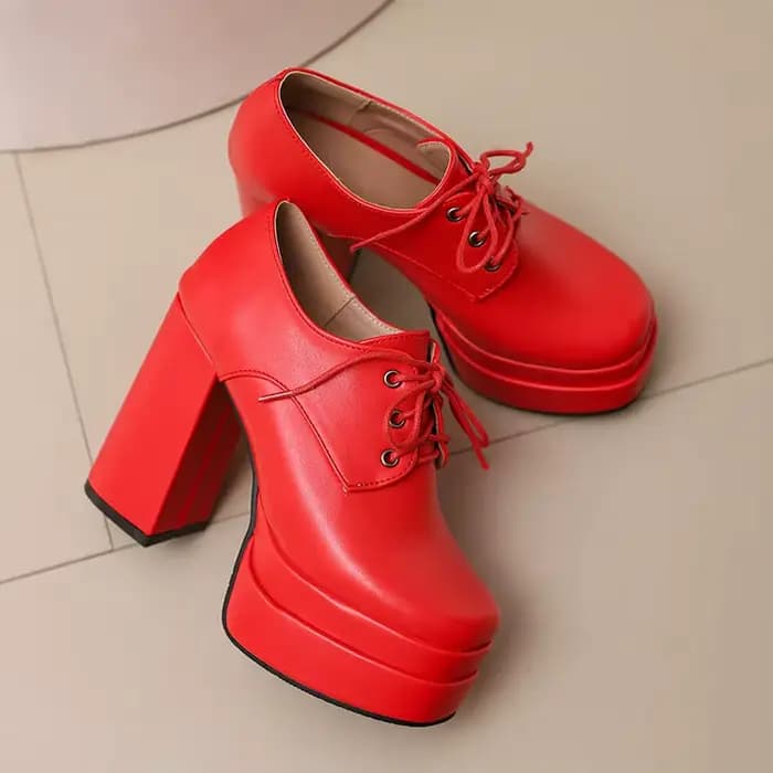 Chaussures à talons carrés pour femmes, élégantes, à lacets, bout carré, pour soirée, bureau, mariag