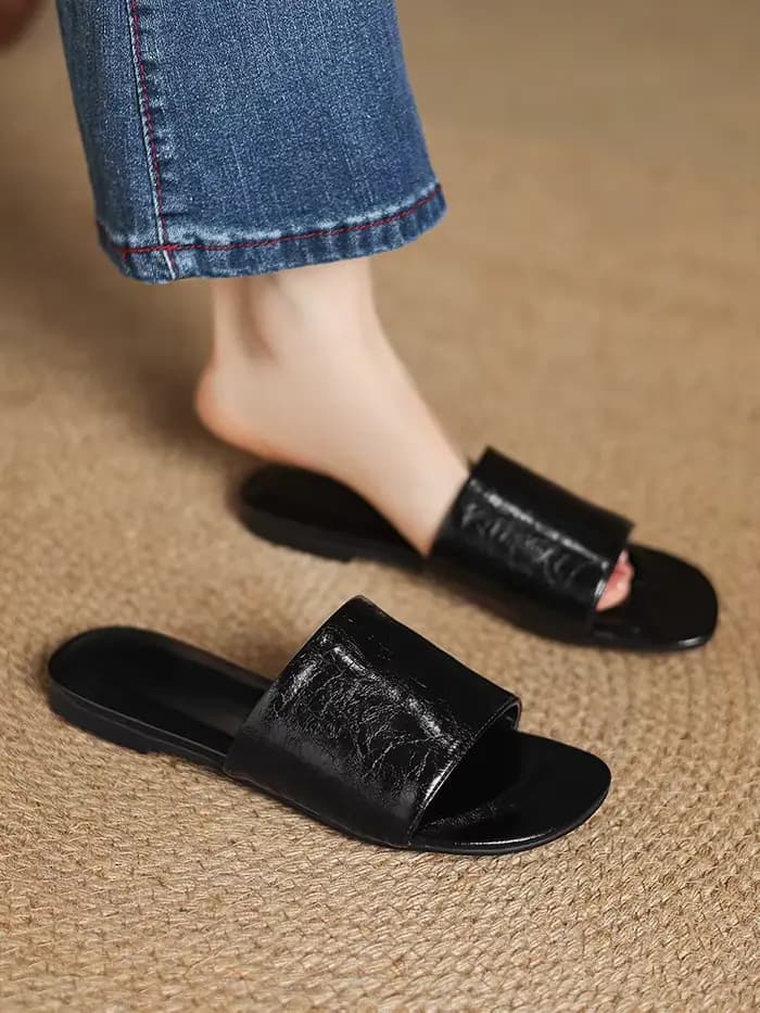 Pantoufles d'été en croûte de cuir pour femmes, tendance, Sexy, bordeaux, noir, bout ouvert, grande 