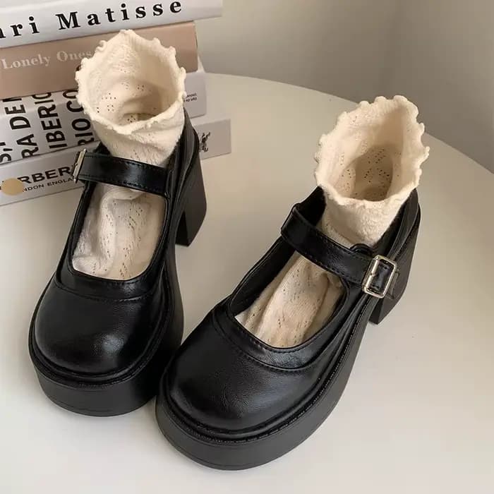 Chaussures Mary Jane noires y2k à talon pour femmes, chaussures à plateforme à semelle épaisse et bo