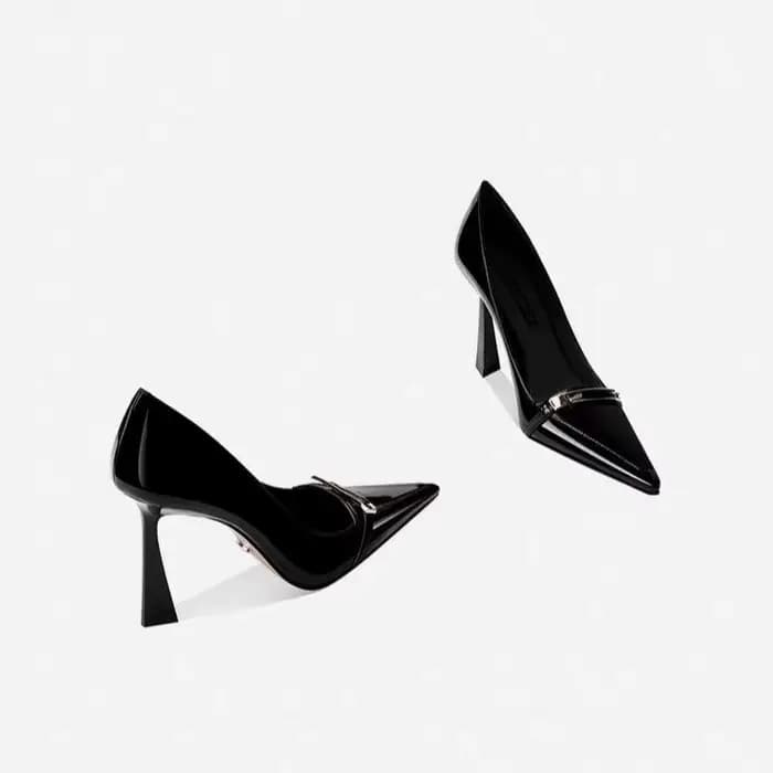 Escarpins noirs à talons hauts pour femmes, escarpins polyvalents en cuir verni, élégants à bout poi