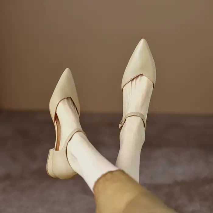 SmallHut-Escarpins à Talons Bas pour Femme, Escarpins Pointus en Microcarence, Beige Abricot, Chauss