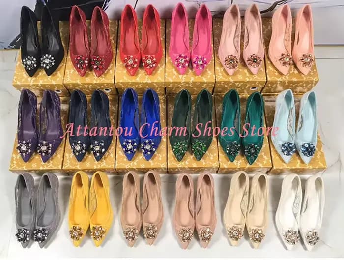 Escarpins sexy en dentelle et cristal pour femme, talons fins de 6/9 cm, chaussures de soirée, de ma