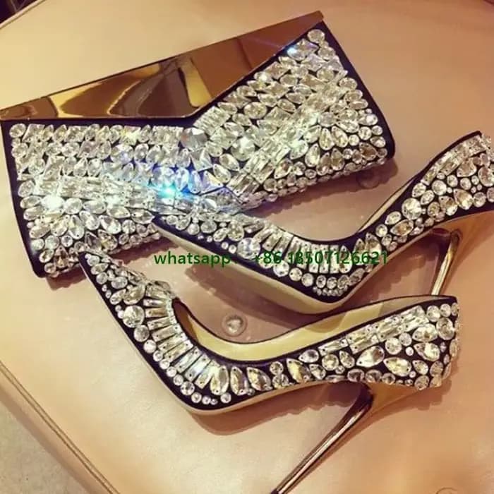 Bout pointu plein strass talon en métal talons aiguilles escarpins de luxe féminins