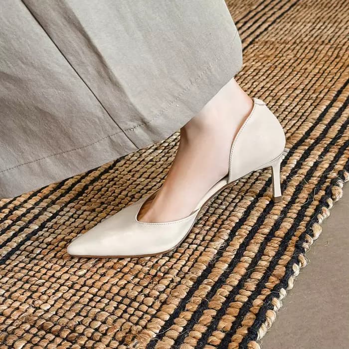 Krazing Pot 2025 en cuir véritable bout pointu talons hauts peu profond sans lacet bureau dame conci