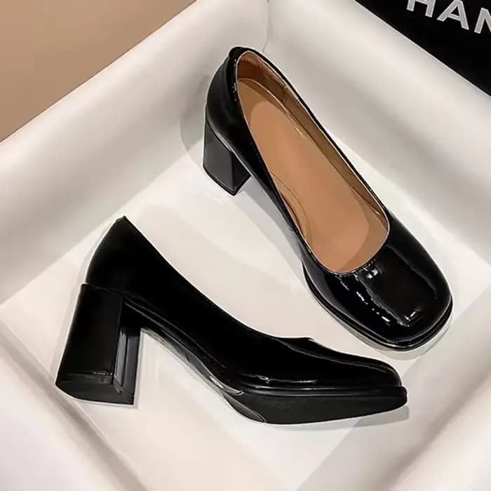 Escarpins en cuir verni pour femmes, chaussures à talons hauts, bouche peu profonde, Parker carré, b