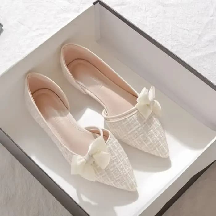 Chaussures pour dames de Style français avec nœud, chaussures plates élégantes à enfiler pour fête, 
