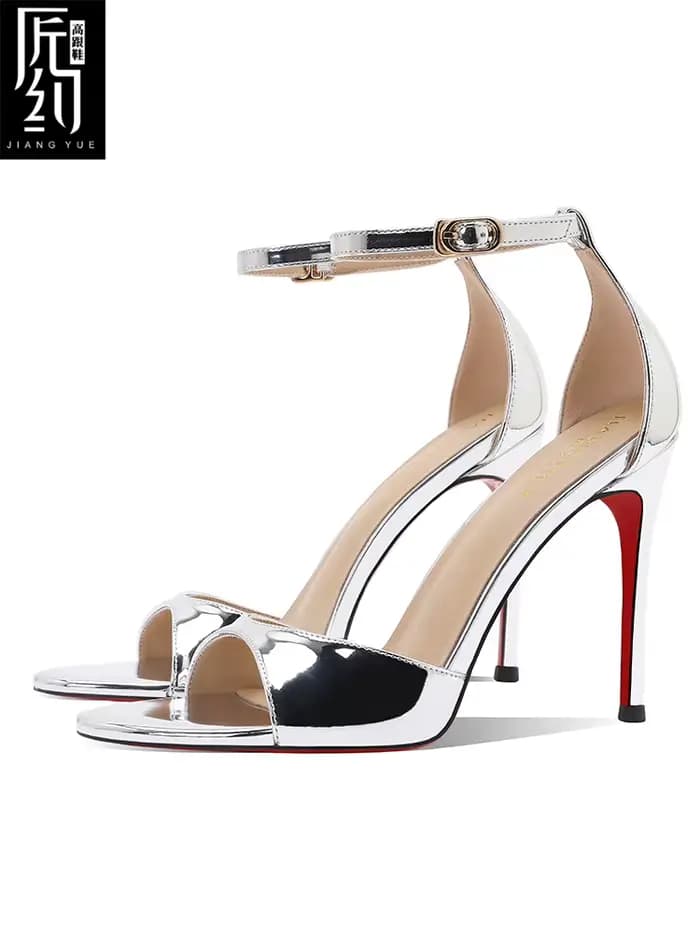 Sandales à talons hauts argentés pour femmes, belles sandales à un bouton de Style princesse avec ju