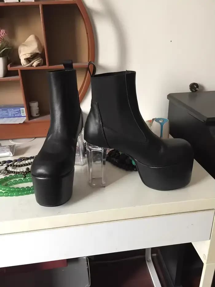 Bottines noires à plateforme et talon transparent pour femme, hiver 2026, bout rond, bottes courtes,