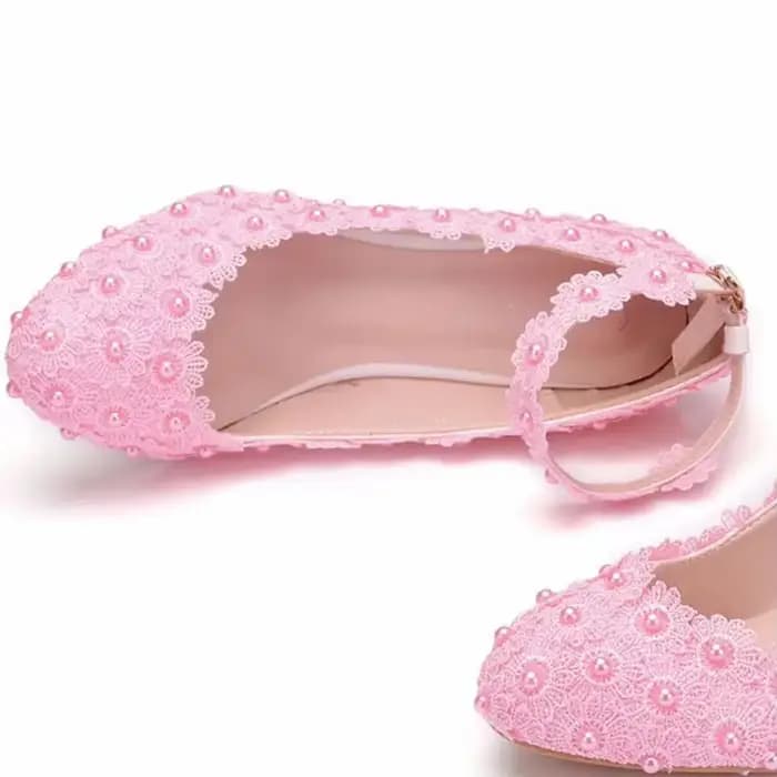 Escarpins pointus en dentelle perlée pour femmes, talons hauts 3cm, escarpins à bouche peu profonde,