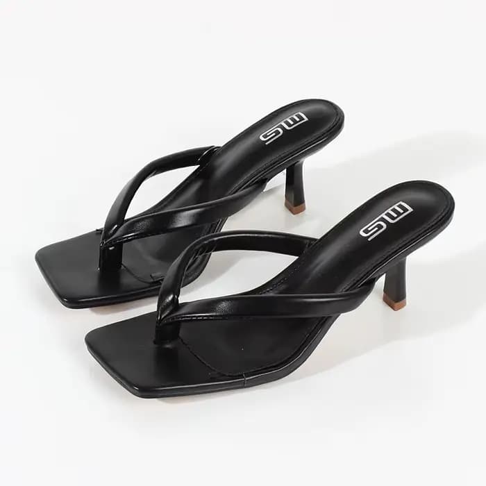 Sandales à talons hauts pour femmes, tongs, pantoufles, PU, noir, chaussures de rue simples, été, no