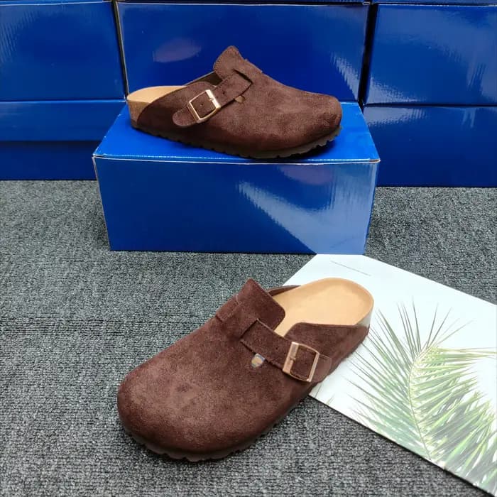 Sabots en daim de style Boston haut de gamme, mules rétro unisexes à bout fermé, chaussures décontra