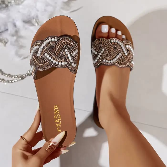 Sandales en perles PXASXR pour femmes, mode, résistantes à l'usure, tongs plates confortables, vêtem