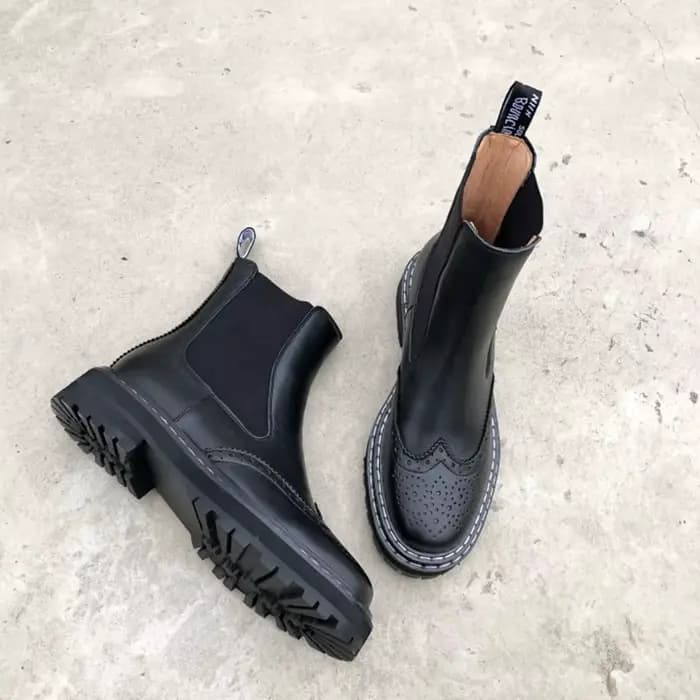 Bottes en cuir à bout rond pour femmes, bottines, style britannique, chaussures pour femmes, automne