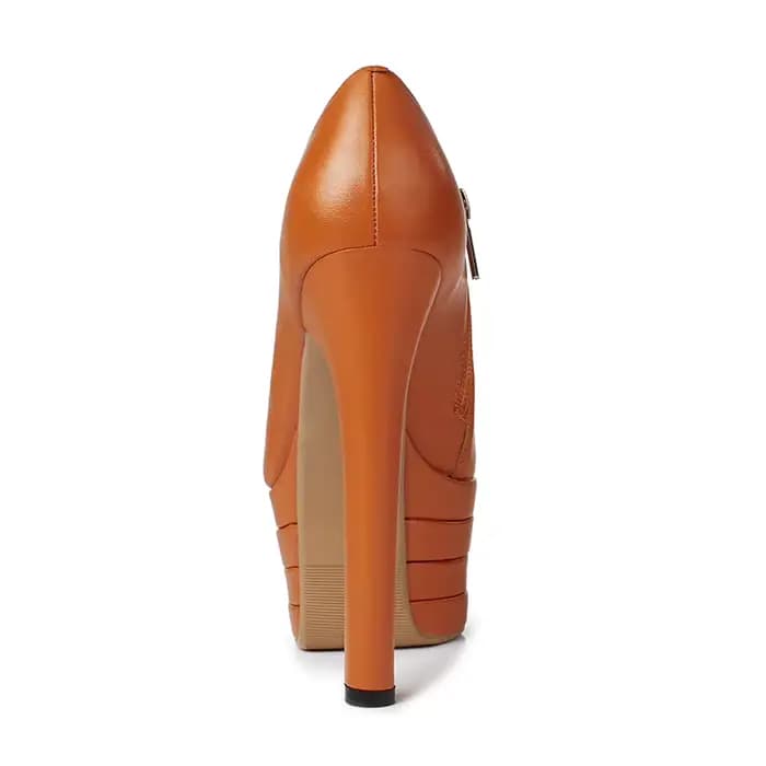 Arden Furtado 2025 peau de vache orange bout rond plate-forme talons fins pompes talon super haut fe
