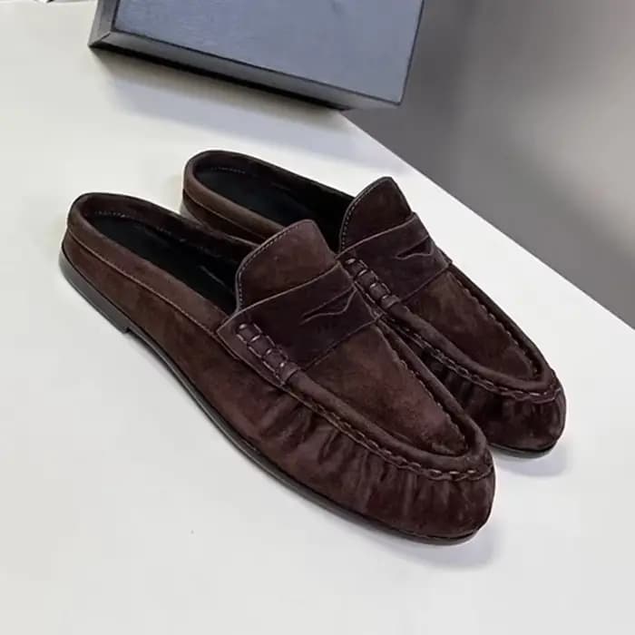 Dilalula 2026 Mules en cuir véritable pour femmes, style français, plissées, à enfiler, plates, déco