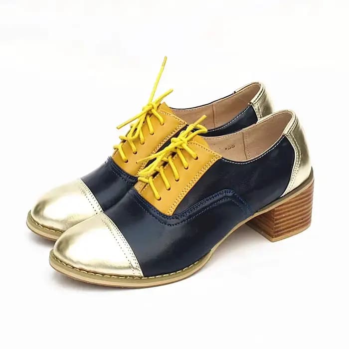 Oxford pompes chaussures femmes Vintage en cuir de veau Patchwork 5cm dame talons épais rétro Vintag