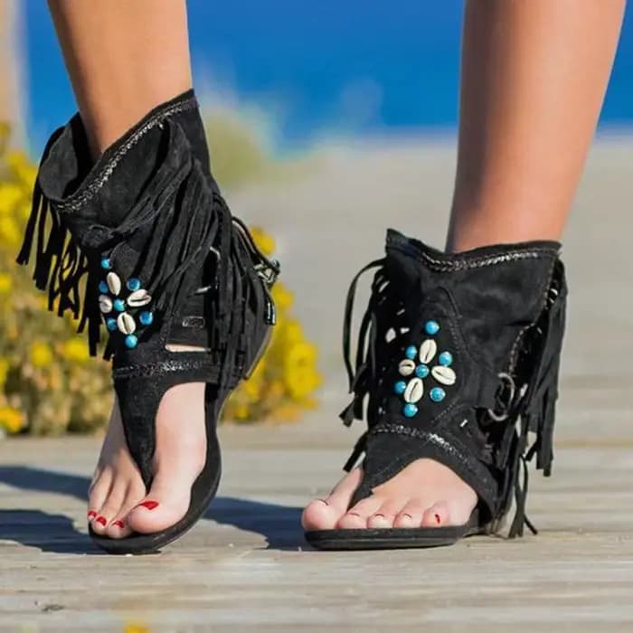 Femmes bohème Ethinc Style Clip orteil sandales été respirant gland chaussures plates confortables v